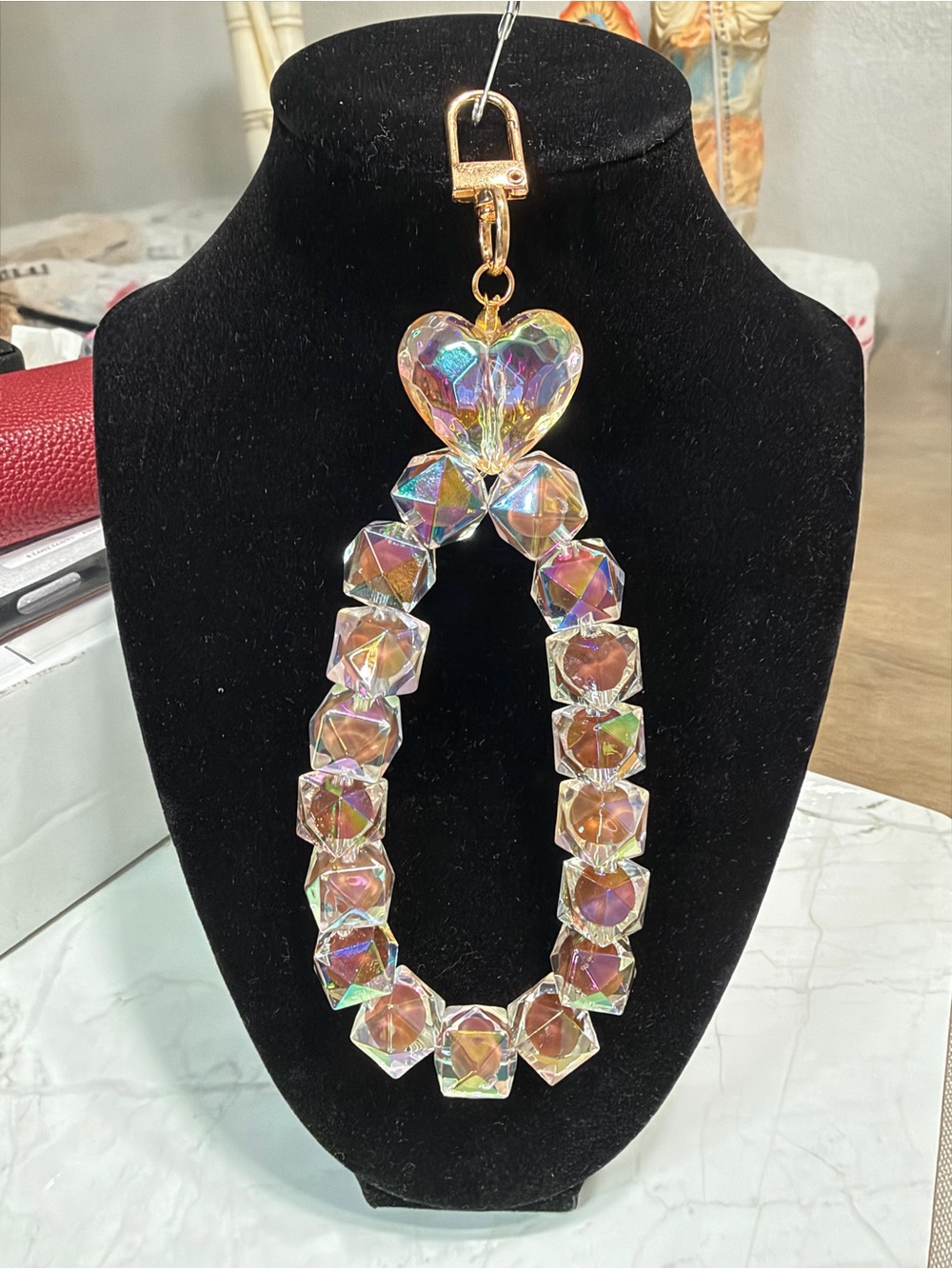 Iridescent Crystal Heart Loop Keychain/phone Strap - Women Jewelry